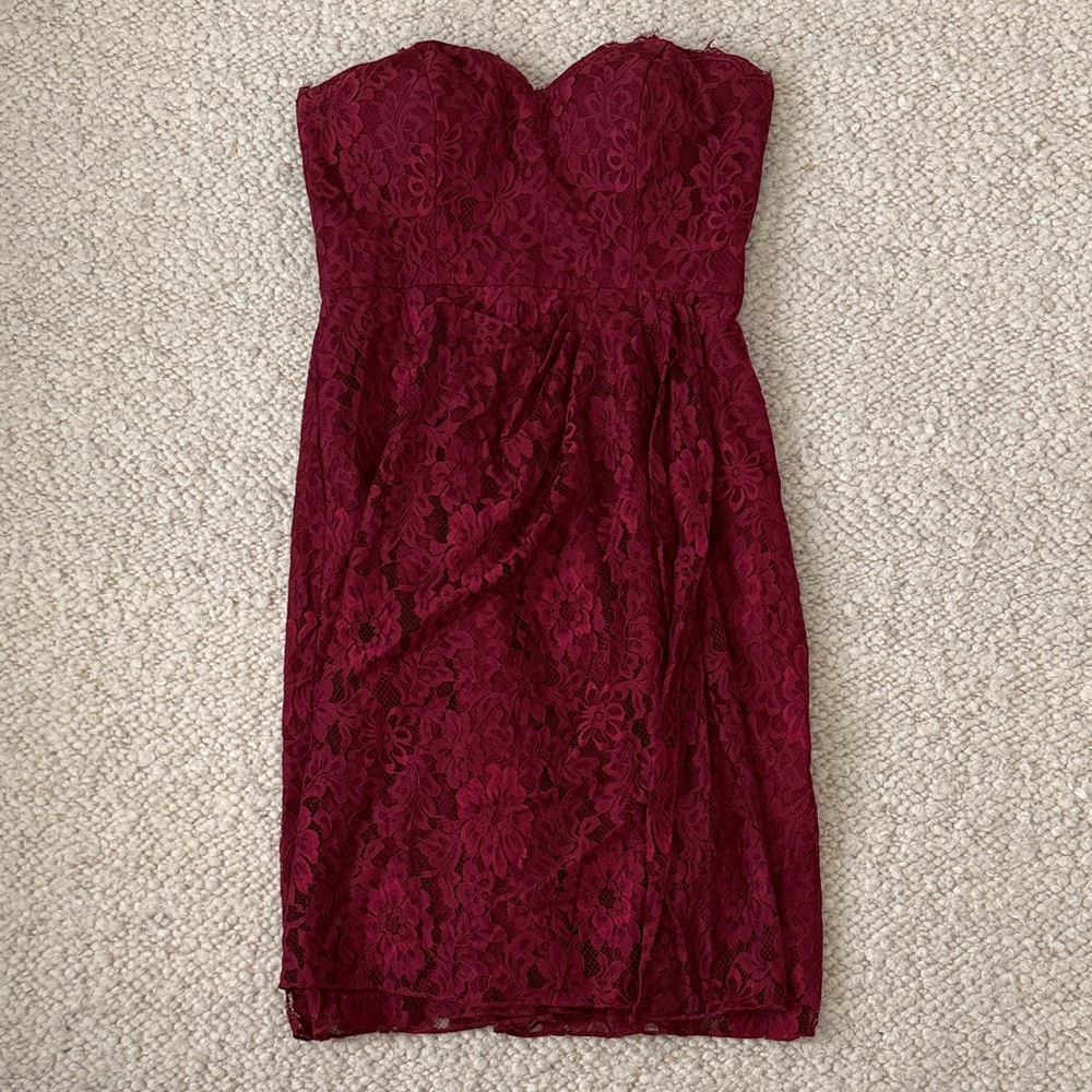 Weddington Way Strapless Burgundy Lace Dress